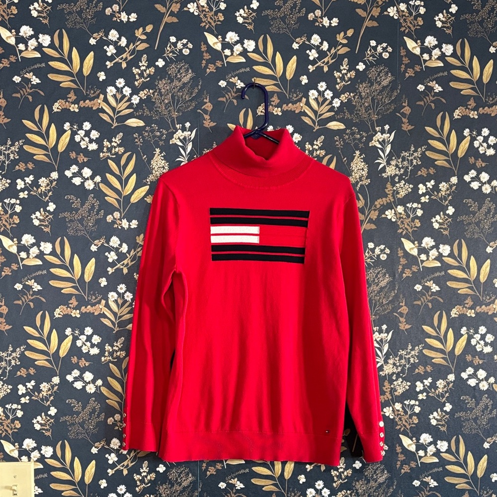 Tommy Hilfiger Red Turtleneck Sweater with Logo Size L